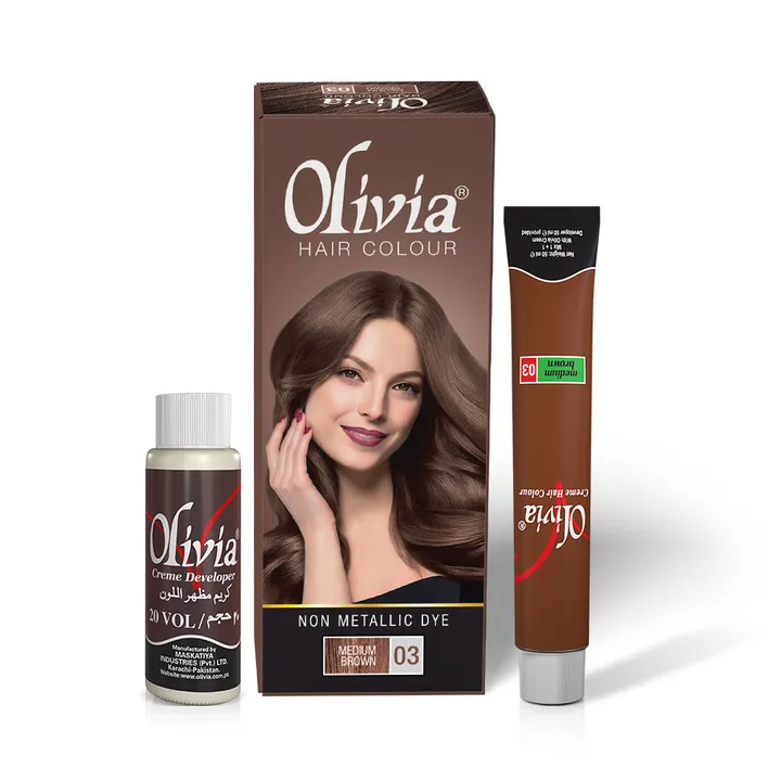Olivia Hair Colour, Vitamin E, Non-Metallic Dye, 03 Medium Brown